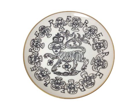 *Sir Grayson Perry CBE, RA (b.1960-), Lion Queen plate, printed with a design of Queen Elizabeth II as a lion set within a bo
