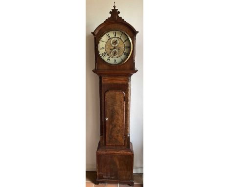 19th century Scottish mahogany longcase clock, by James McAnarney, the painted circular face with subsidiary calendar dial an