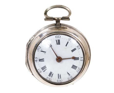 Mid 18th silver pair-cased pocket watch with white enamel dial, fusee movement signed Edward Hemmens, London with Egyptian pi