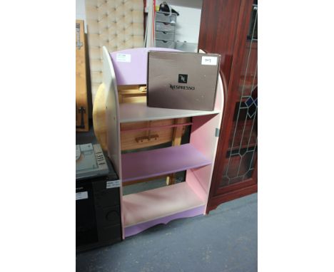 CHILDRENS SHELF UNIT, FOLDING SIDE TABLE AND NESSPRESSO CUPS / GRADE: UNCLAIMED PROPERTY (DC5)