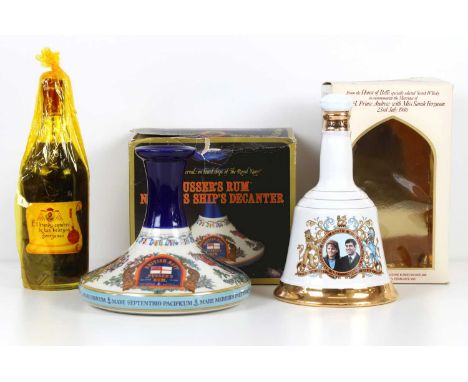 3 bottles Whisky, Rum and Brandy including 1 Litre Decanter Pussers Rum 3 bottles Whisky, Rum and Brandy including 1 Litre De