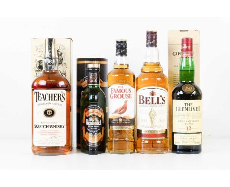 Mixed lot of whisky 5 Bottles (including Half bottle, Bottles and Litres) mixed Lot Branded and Malt Whisky comprising: 1 Lit
