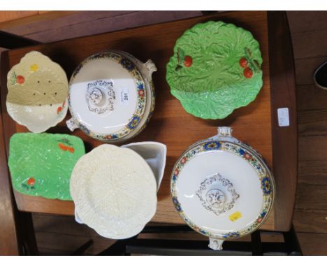 Three Carltonware cabbage leaf dishes, a pair of tureens and covers and other ceramics