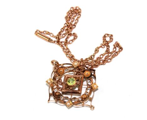A peridot and pear pendant on 9 carat neck chain