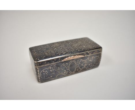 A 19th Century Russian silver, niello decorated trinket box, all-over foliate design with concentric pattern to front, Master