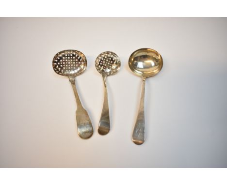 A Richard Crossley silver sifting spoon London 1798. Edward Farrell sifting spoon, London1821 together with a William Eley I 
