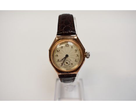 ROLEX: A 9ct gold cased Art Deco style Rolex Oyster wristwatch, the octagonal case with silvered Arabic numeral dial having e