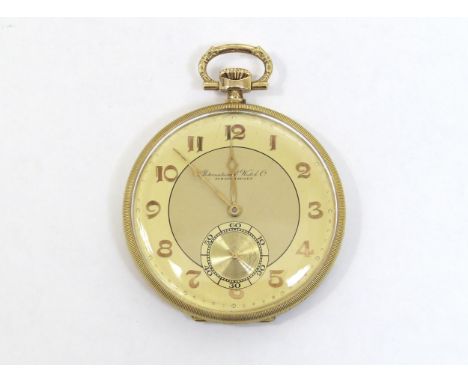 An early 20th Century IWC (International Watch Company) Schaffhausen 14ct gold cased open faced pocket watch, gilt coloured A