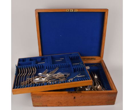 A part canteen of silver plated flatware, presented in an oak canteen, together with other silver plated flatware and several