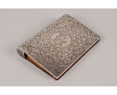 An Edward VII silver card and stamp wallet by I.J. Evans & Co., complete with ivory aide memoir page and retractable silver p