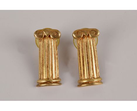 A pair of 1970s silver gilt earrings, modelled as architectural ionic columns, on post backs, hallmarked (2)