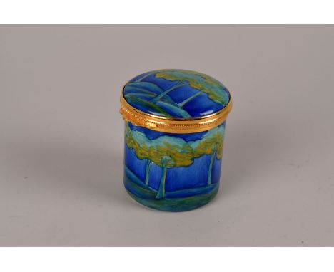 A Moorcroft enamel cylinder box, c.1998, decorated with the Moonlit Blue Landscape pattern, printed mark to base, height appr