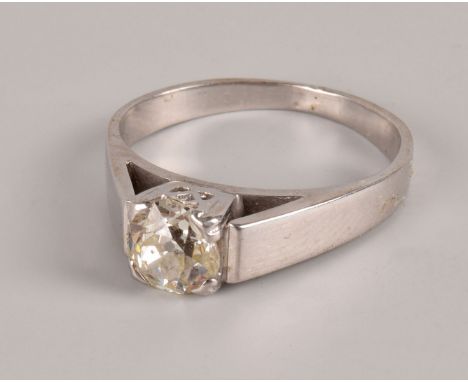 A diamond solitaire engagement ring, the old cut stone of approx 0.95ct in a modern white metal mount, probably 18ct gold
sto