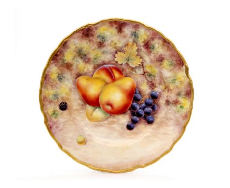 A later 20th Century cabinet plate decorated by former Royal Worcester artist G. Delaney in the Fallen Fruits style with pear