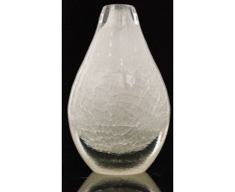 A later 20th Century glass vase of ovoid form, possibly Italian, the internal opal chore with a Ghiaccio crackled finish case