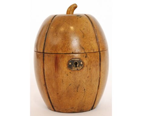 A fruitwood tea caddy modelled as a melon, height 16cm. 