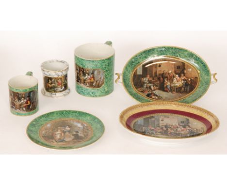 A small collection of assorted 19th Century Staffordshire Prattware comprising a large mug, a smaller mug, a twin handled ova