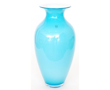 A large contemporary Nason Italian Murano glass vase of shouldered form below a flared neck cased in clear crystal over pale 