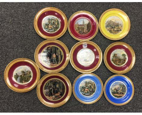 A collection of assorted 19th Century Staffordshire Prattware plates each decorated with a transfer applied scene against a v