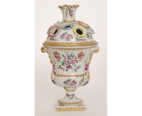 An early 20th Century Samson tulip vase, the pedestal body decorated with an armorial crest and enamel flowers with gilt deta