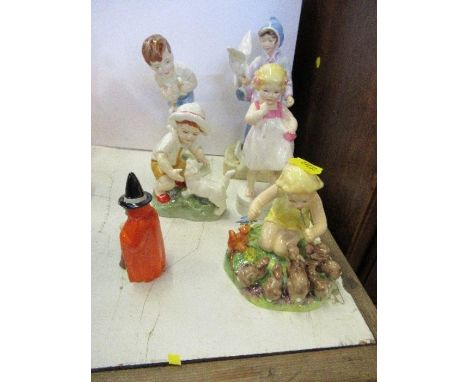 Five Royal Worcester models by Freda Doughty, and a Witch candle snuffer