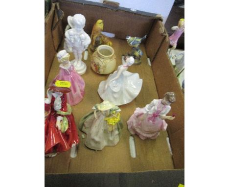A box of china to include various Royal Doulton and Royal Worcester figures, vases, and birds