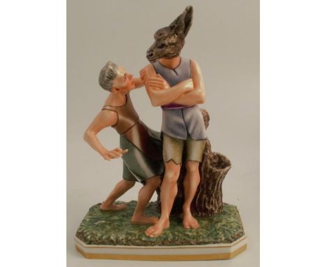 A Kerr &amp; Binns Worcester model, of Bottom &amp; Snout, on a rectangular base, height 8.5ins - some rubbing to painting bu