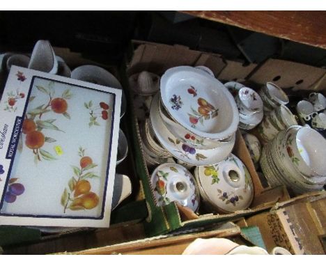 Five boxes of assorted Royal Worcester china, predominantly Evesham, together with Holly Ribbons, etc.