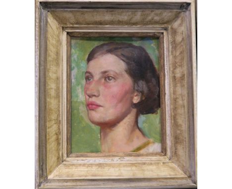 Victor Moody, oil on gesso panel, 1930's portrait of a lady, 9ins x 7ins (D)Condition Report:  