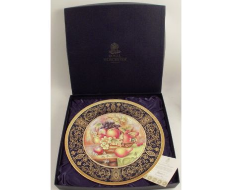 A Royal Worcester circular charger, decorated with fruit in a basket by D Fuller, a tribute to Richard Sebright, to celebrate