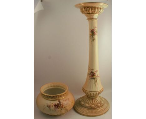 A Royal Worcester blush ivory jardinere and stand, decorated with sprays of flowers and thistles, shape number 1925, height o