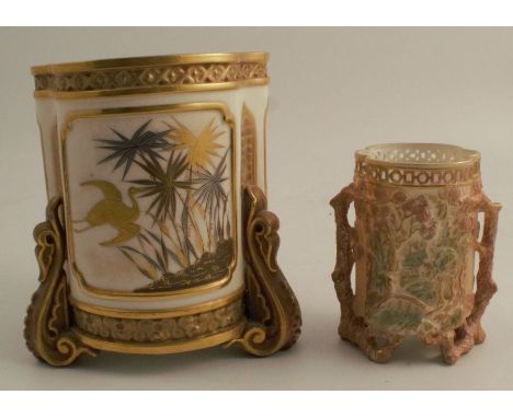 A 19th century Worcester vase, decorated in shot silk in the Aesthetic style, af, height 7ins, together with a Royal Worceste