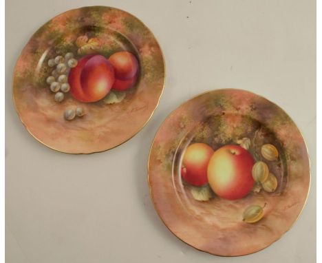 Two Royal Worcester plates, decorated with hand painted fruit by Townsend, diameter 7ins -&nbsp; both very crazed