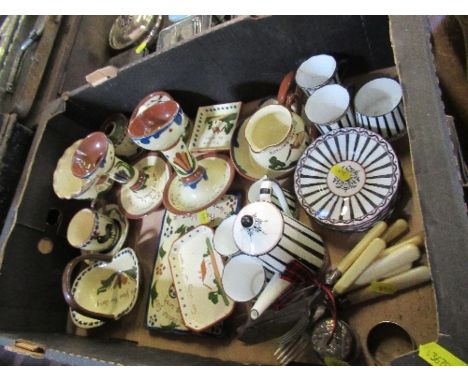 A box containing Torquay ware and Coalport, together with silver plate and flatware