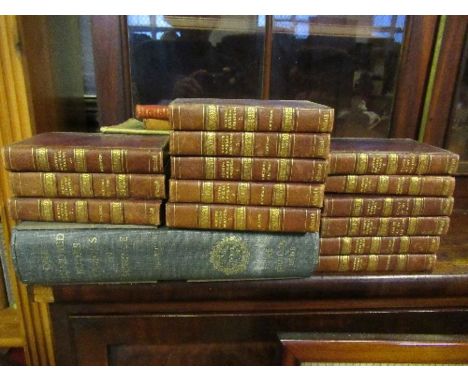 A collection of leather bound and other books, to include Scott's historical romances in six volumes, published 1824, the fir