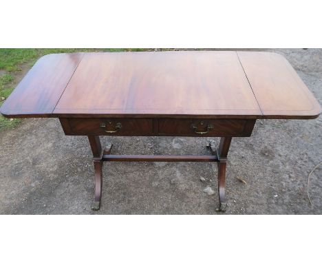 A reproduction mahogany sofa table, width 51.5ins x 21ins, height 30ins