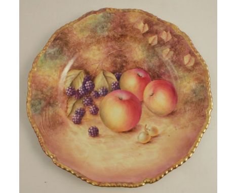 A Royal Worcester plate, decorated with hand painted fruit by Weston, diameter 10.5ins - Good condition