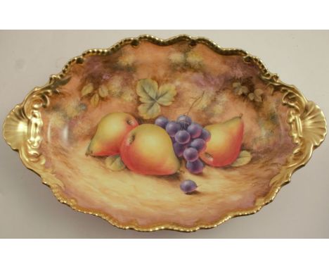 A Royal Worcester oval dish, decorated with hand painted fruit by Smith, diameter 12ins - Good condition