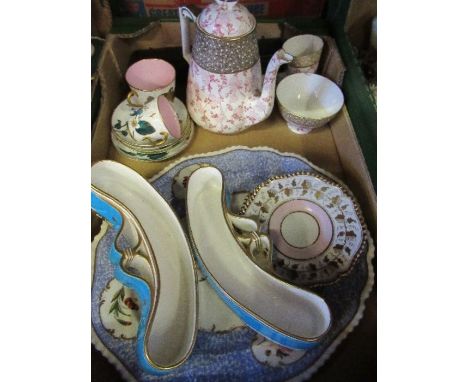 A collection of 19th century china, to include a pair of Minton crescent planters, two Flight, Barr, Barr saucers, a Chamberl