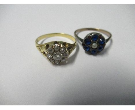 A nine stone diamond cluster ring, the old cut diamonds totalling approximately 0.57 carats, size R, 3.2g gross, together wit