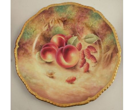 A Royal Worcester plate, decorated with hand painted fruit by Nutt, diameter 10.5ins - Good condition