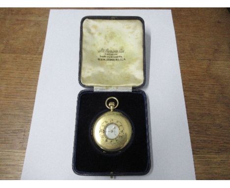 A Benson 18ct gold half hunter pocket watch,&nbsp; the white enamel dial with subsidiary dial, the movement engraved The Ludg