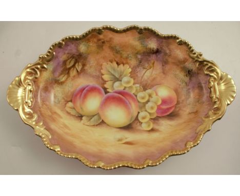 A Royal Worcester oval dish, decorated with hand painted fruit by Smith, diameter 12ins - Good condition