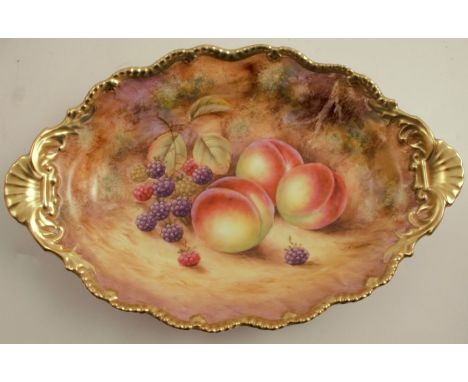 A Royal Worcester oval dish, decorated with hand painted fruit by Smith, diameter 12ins - Good condition
