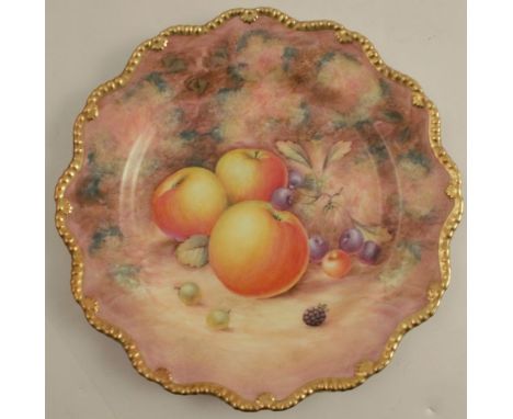 A Royal Worcester plate, decorated with hand painted fruit by Telford, diameter 8.75ins - Good condition