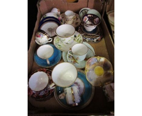 A collection of 19th century and 20th century cups and saucers, mainly Worcester - all the cups and saucers are either chippe