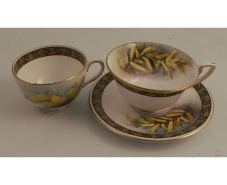 A Royal Worcester - Australian flowers - a cup, decorated with Wattle by R Austin, together with a Royal Worcester cup and sa
