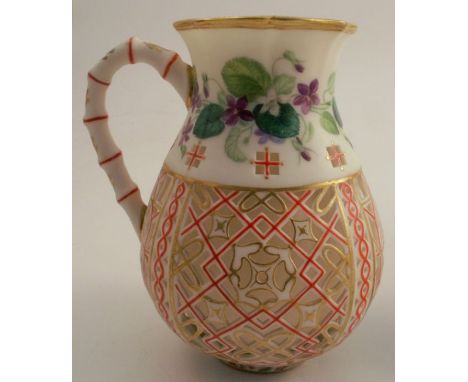 A 19th century Worcester porcelain reticulated jug, decorated with flowers, height 5.25ins -&nbsp;Good condition