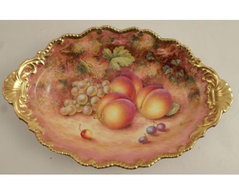 A Royal Worcester oval dish, decorated with hand painted fruit by Freeman, diameter 12ins - Good condition