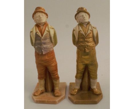 Two Royal Worcester shot silk figures, from the Down and Out series, model number 835, height 7ins - both in good condition